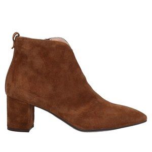$550 AGL NOTCH LOGO Ankle boots POINTY TOE BLOCK BROWN SUEDE ZIP 42 (ME22)